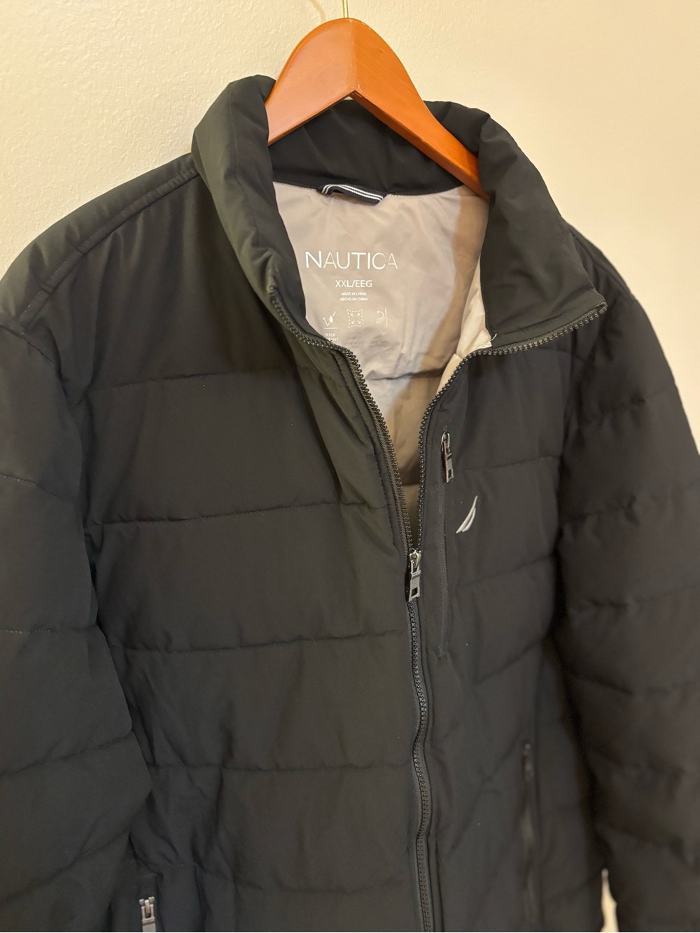 Nautica Mens XXL Black Puffer Jacket Full Zip Quilted Stretch Outerwear Coat